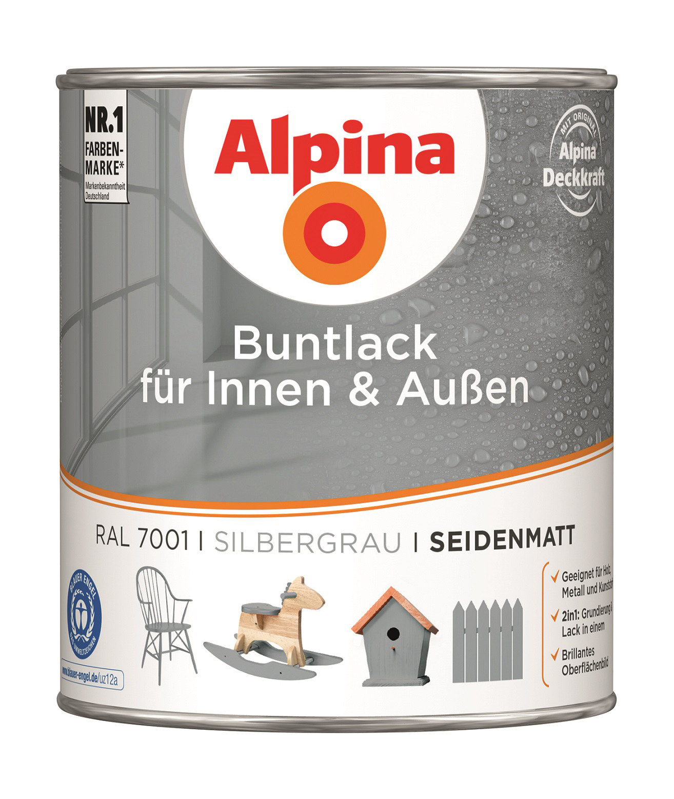 Alpina Buntlack für Innen + Außen Silbergrau Seidenmatt 750ml