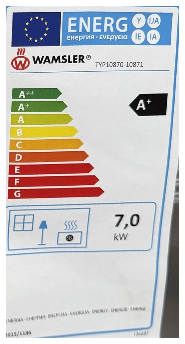 Energielabel Wamsler Montafon Kaminofen Keramik creme 7 kW A+ - Lagerware