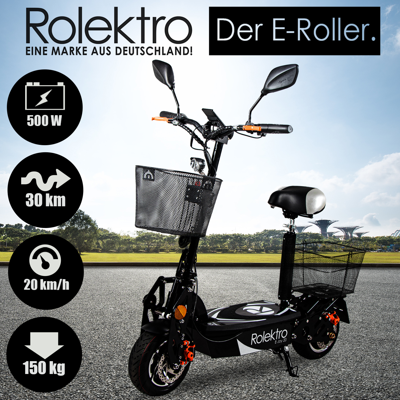 Elektroroller Elektroscooter mit Sitz Camping 12 Rolektro E-Joy 20-BG