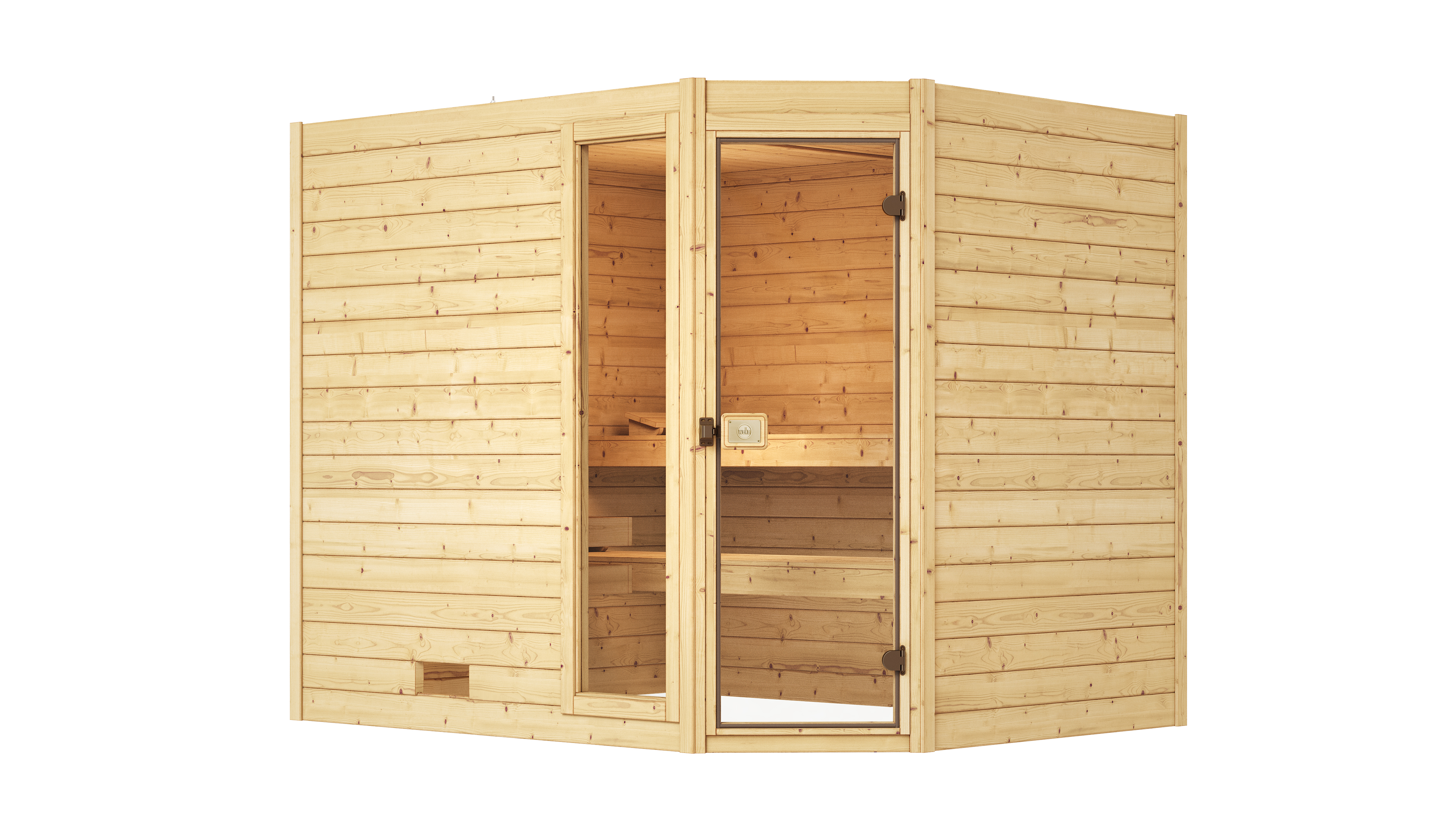 Weka Massivholzsauna VALIDA Eck 3 Glastür mit Fenster