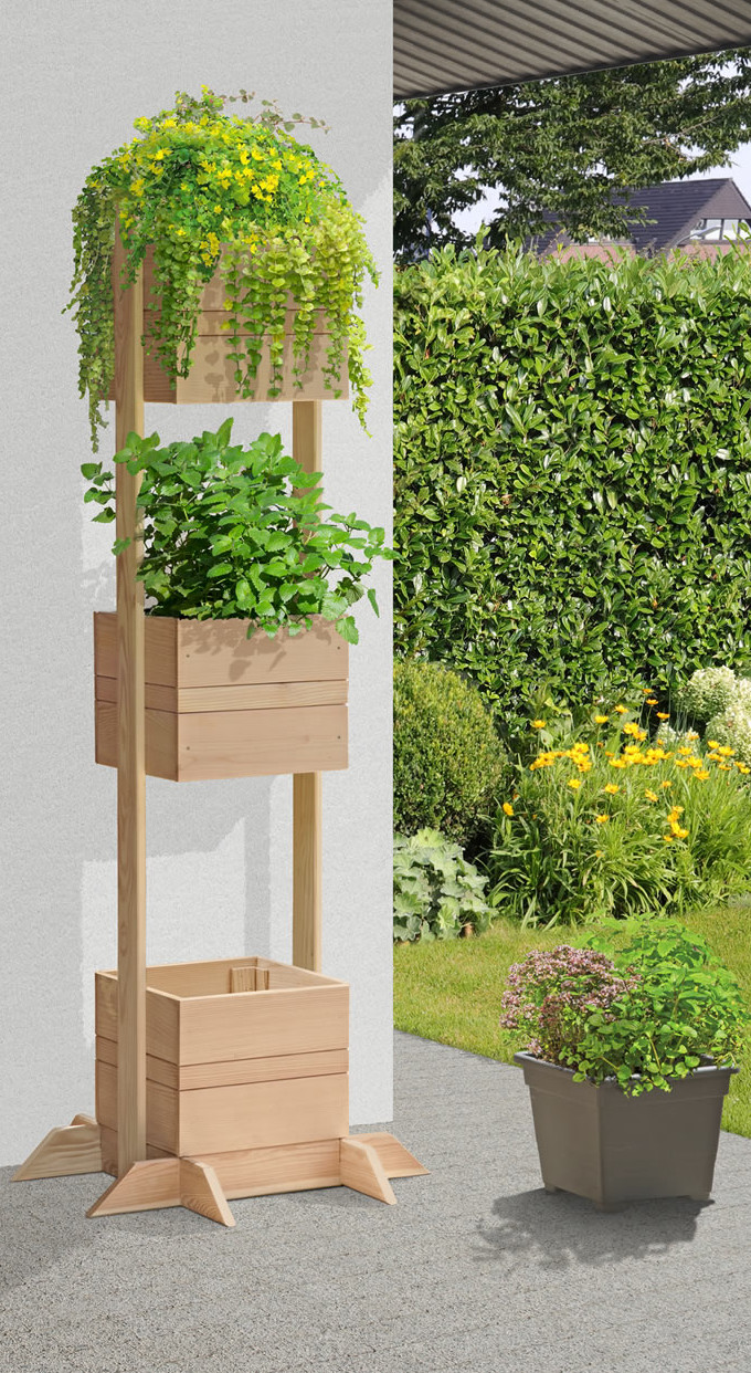 Pflanzturm BALKO Pflanzkasten Lärche natur 3 Etagen 70x70x180cm