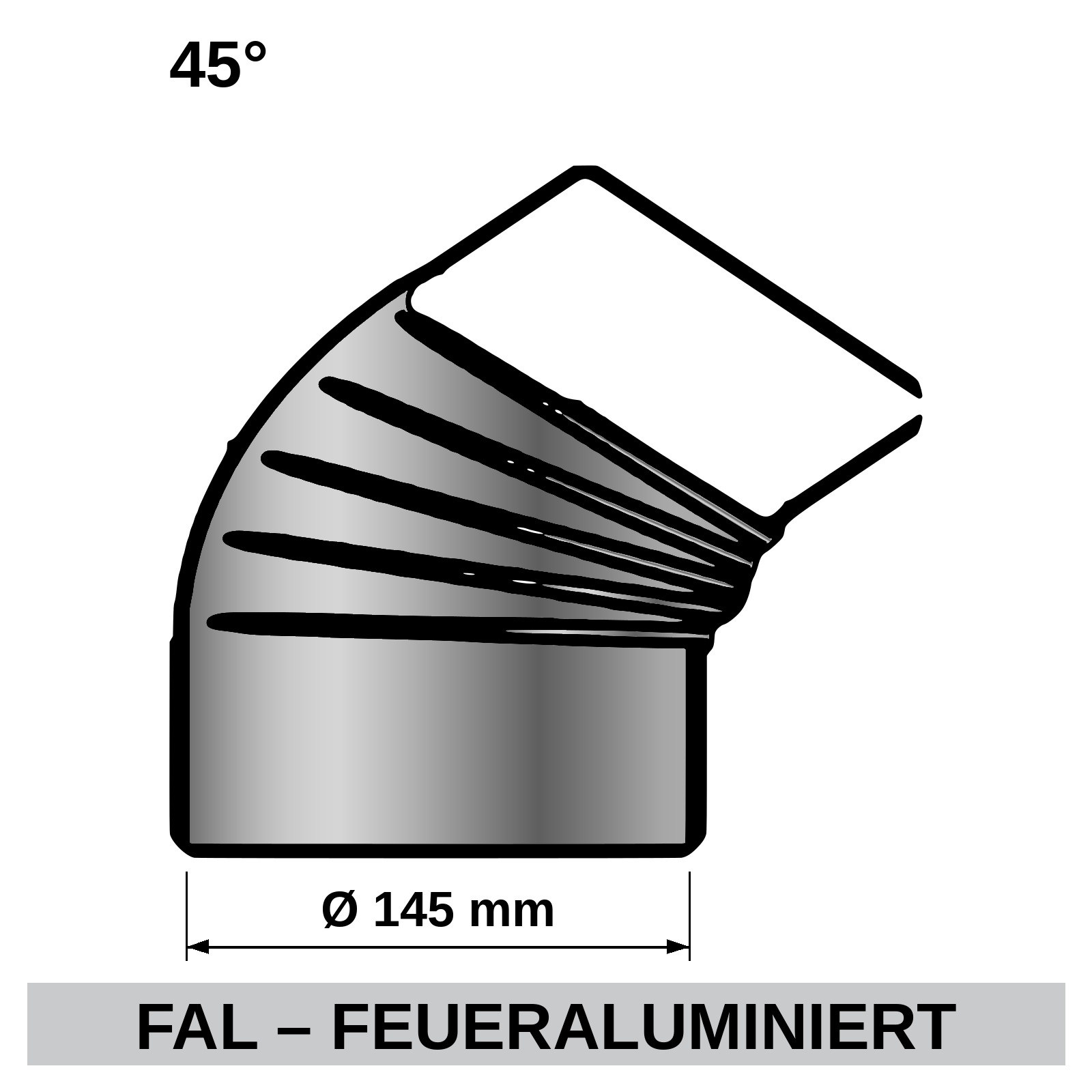 ediFire Ofenrohrbogen 45° Ø 145 mm, feueraluminiert