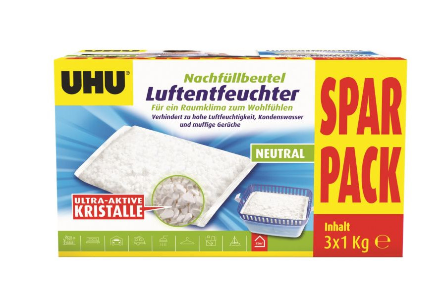 UHU Luftentfeuchter Nachfüllbeutel Sparpack, 3 x 1000 g Sparpack