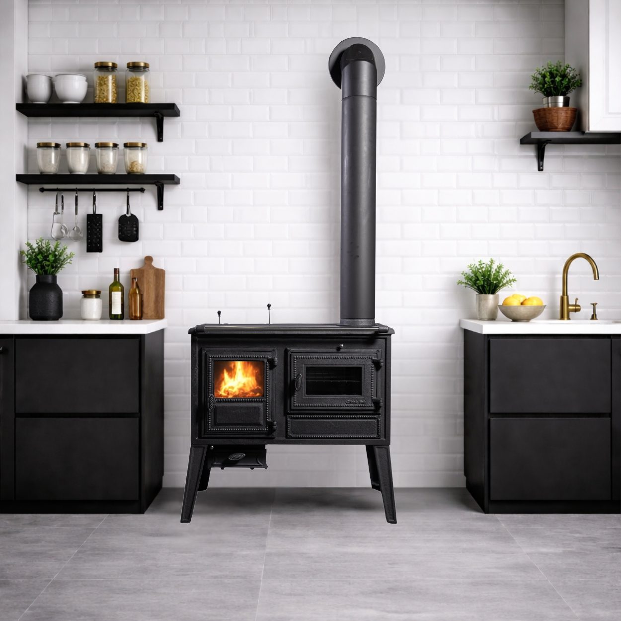 Globe Fire Atlas Holzherd raumluftunabhängig Guss 8,8 kW mit Backofen