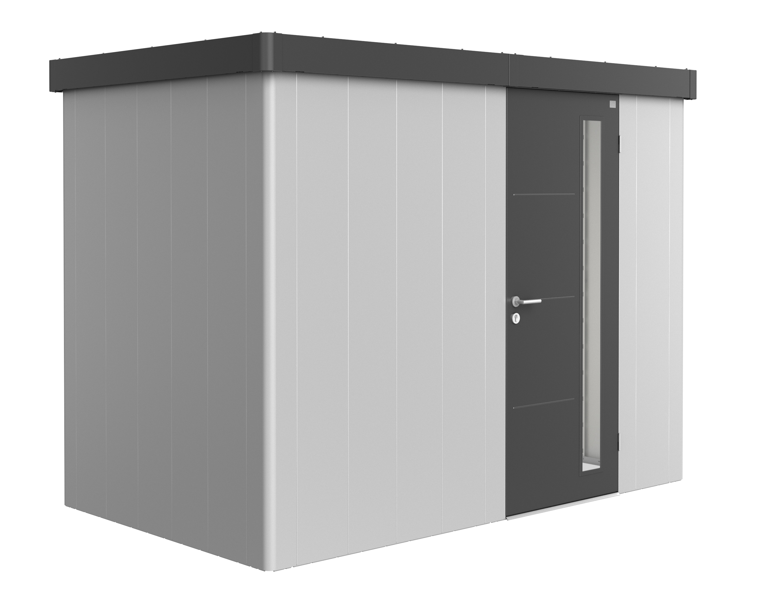 Biohort Gerätehaus Neo 1C Variante 1.3 Standardtür silber dunkelgrau