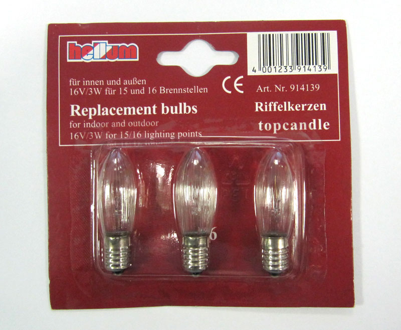 Ersatzbirnchen / Riffelkerze 16V 3Watt klar 3 Stück