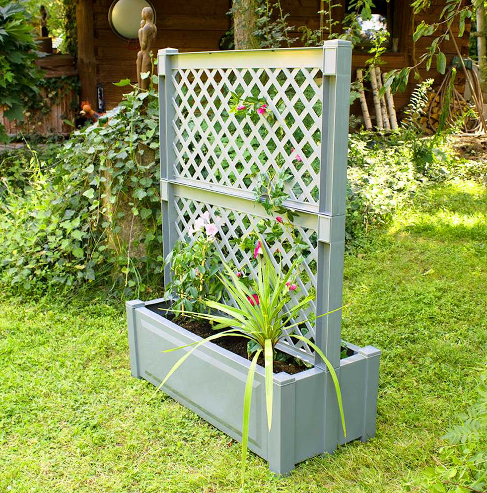 KHW Pflanzkasten mit Zentral Spalier 100 cm grau