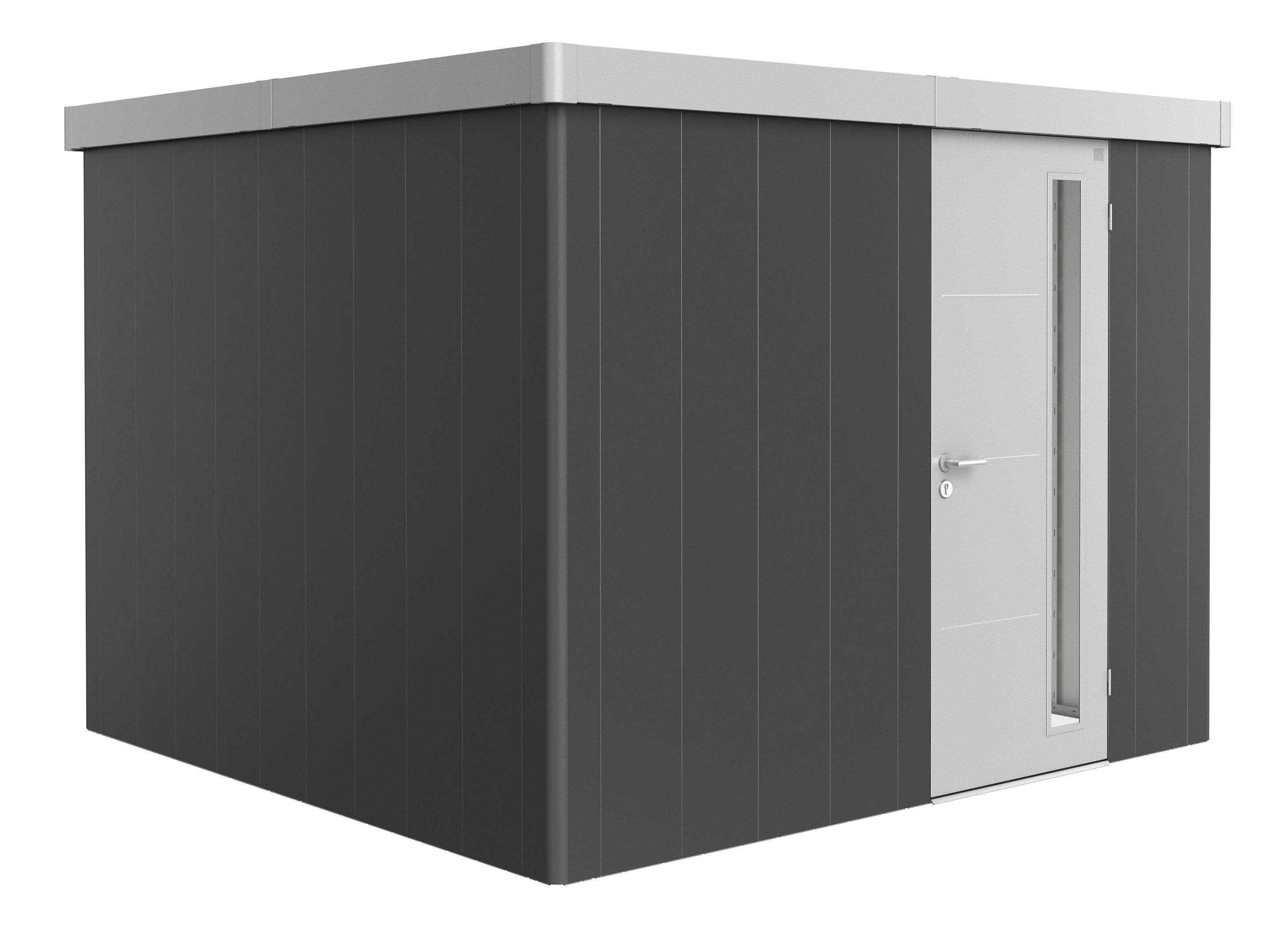 Biohort Gerätehaus Neo 3C Variante 3.1 Standardtür dunkelgrau silber