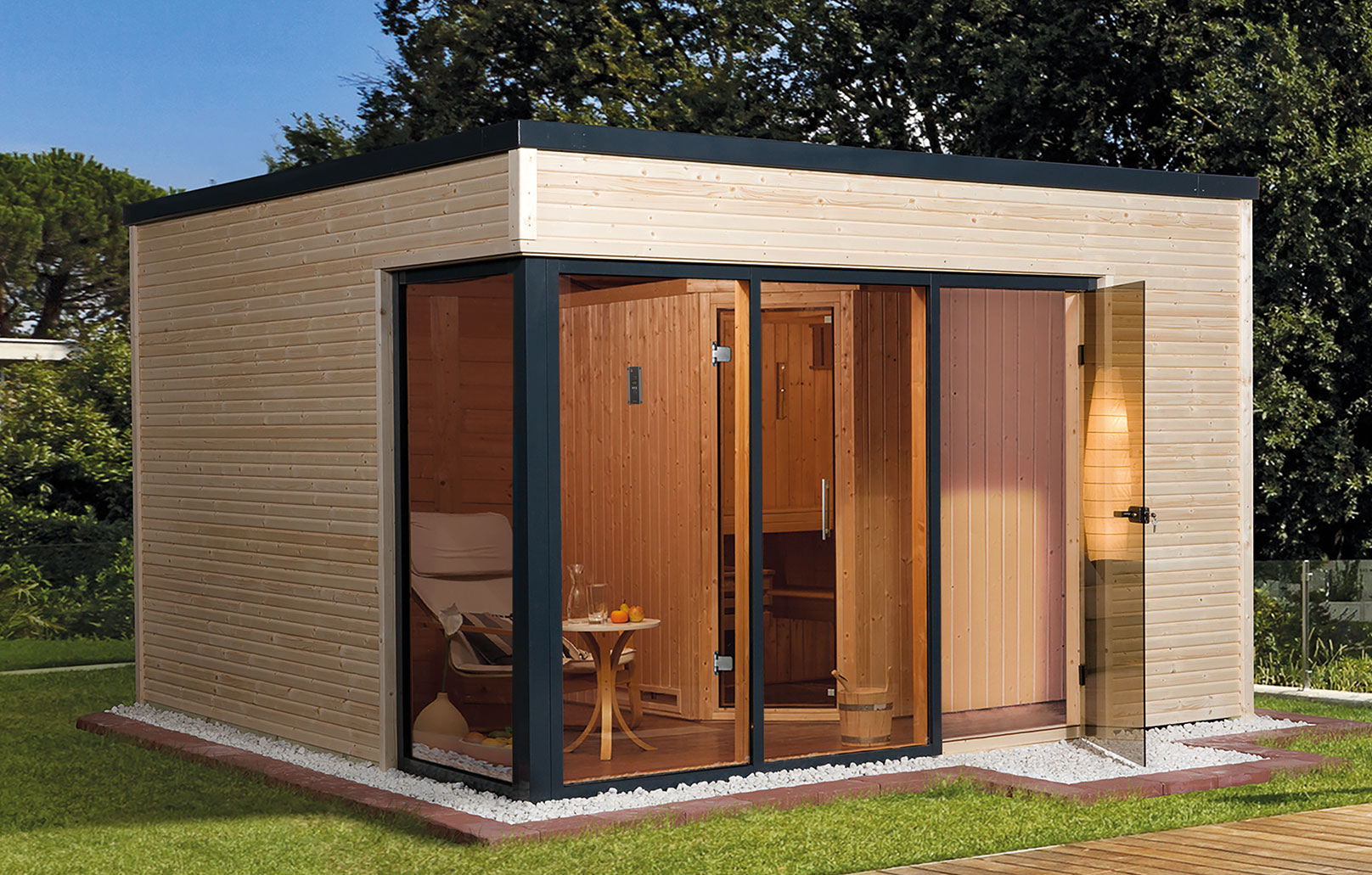 Weka Gartensauna / Design Saunahaus 45mm Cubilis ohne Saunaofen