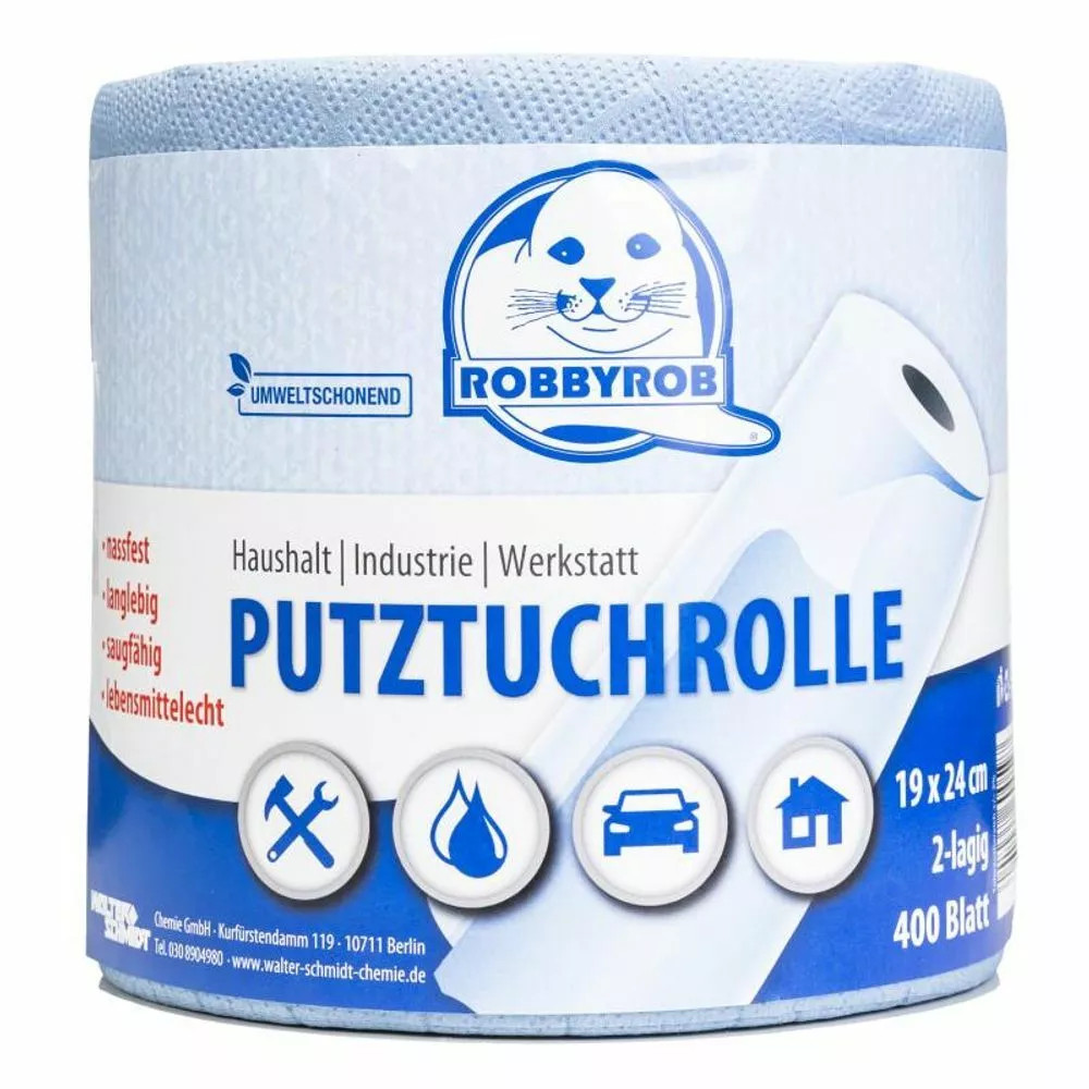 Robbyrob Putztuchrolle Cellulose Blau 2-lagig 19x24 cm 400 Blatt