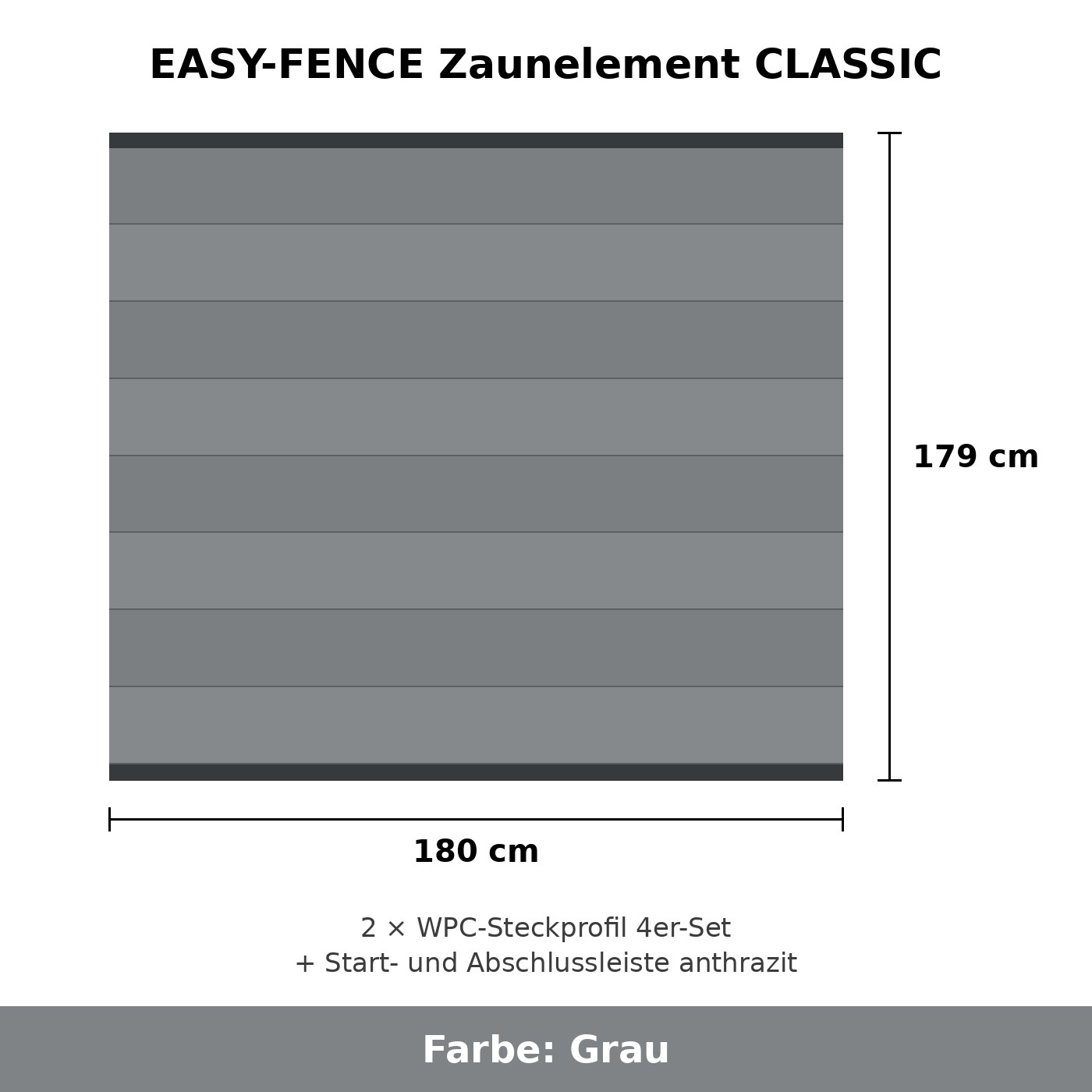 EASY-FENCE Zaunelement CLASSIC Grau 180 x 179 cm komplett