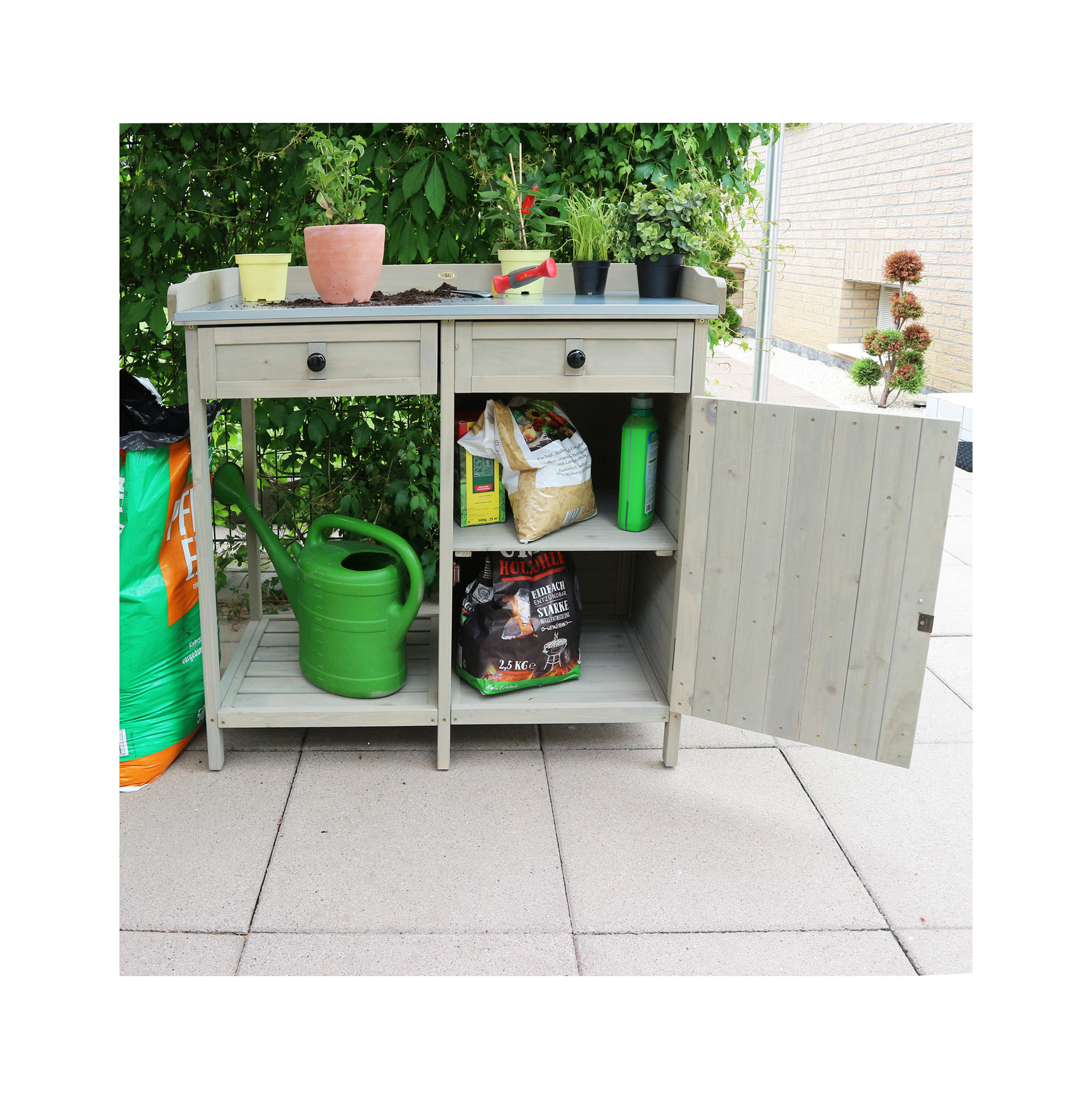 HABAU Pflanztisch mit Unterschrank und 2 Schubladen 98x48x95cm