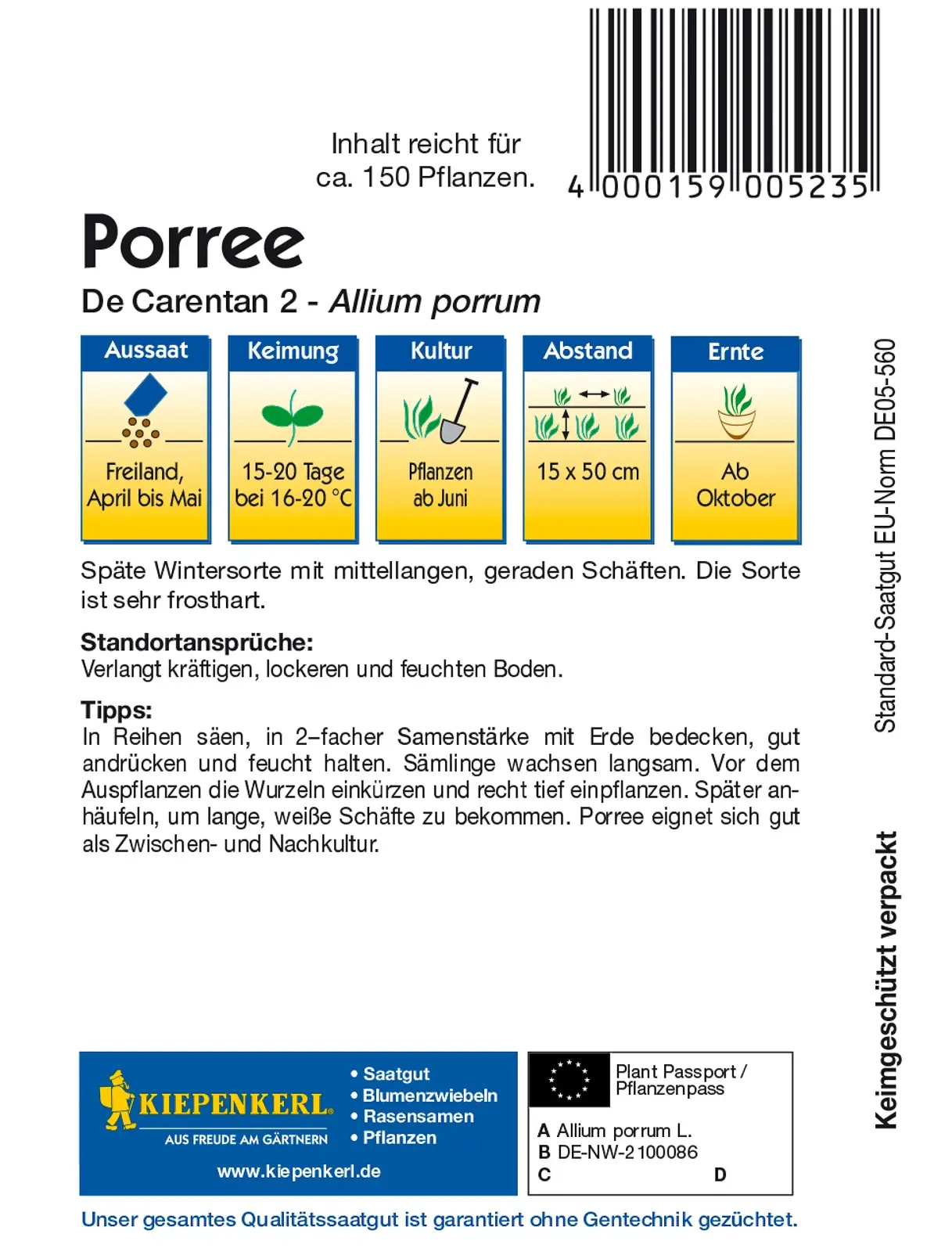Kiepenkerl® Porreesamen De Carentan 2