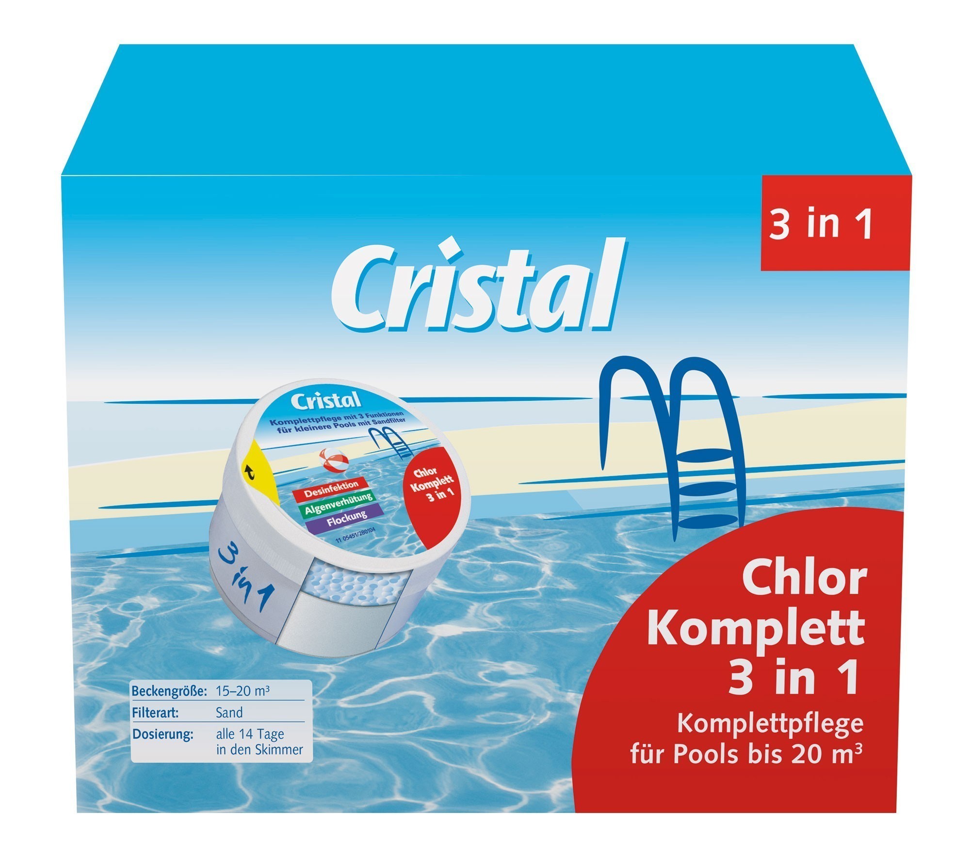 Cristal Wasserpflege Desinfektion Chlor komplett 3in1