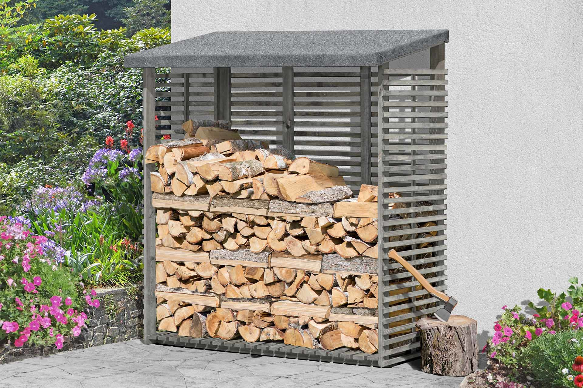 ediGarden Holz Kaminholzregal Flammo S mit Rückwand grau