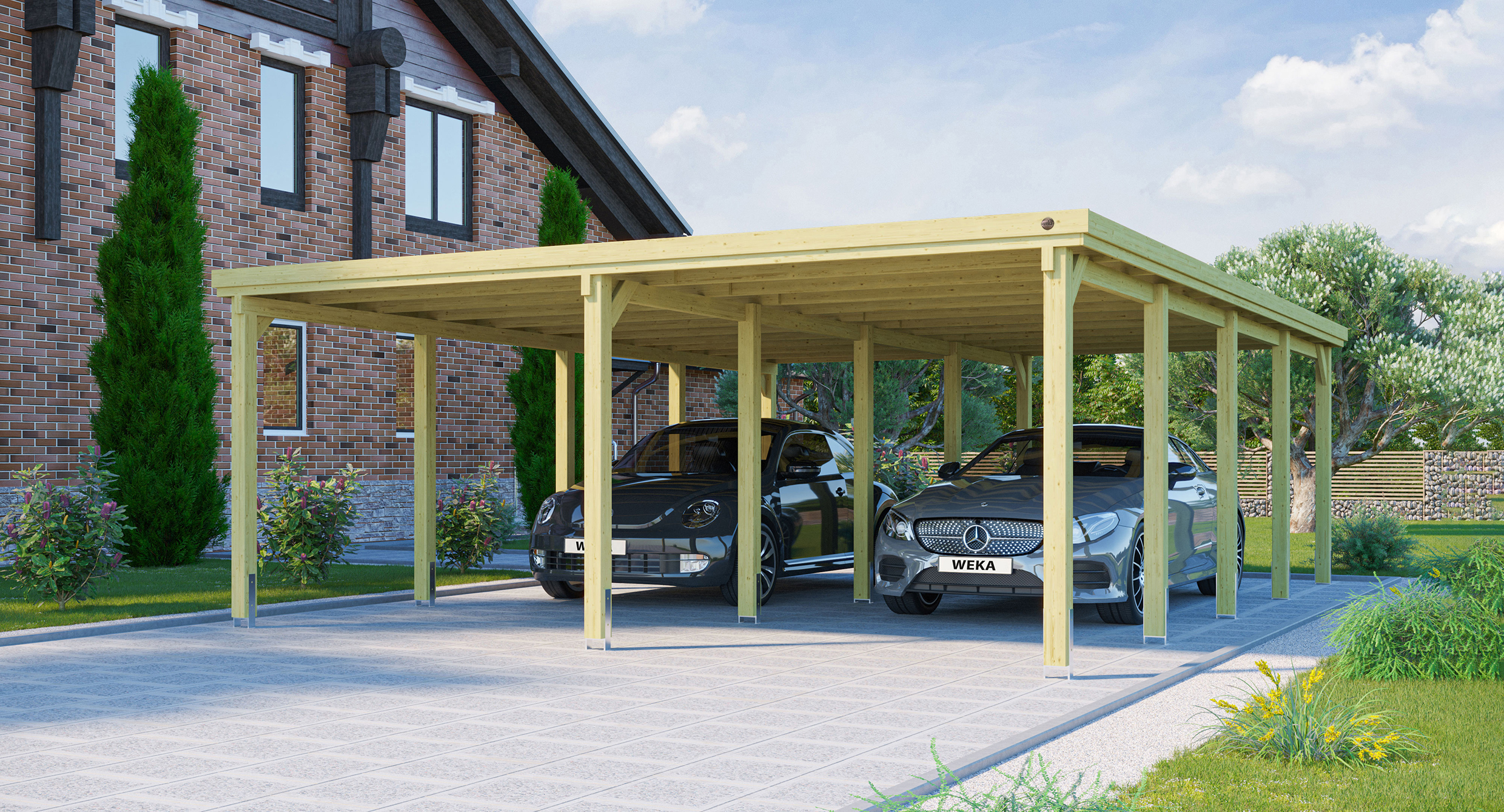 weka Flachdach-Doppelcarport 618 Gr.3 Trapezblech-