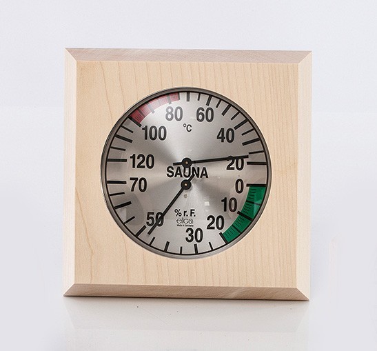 Eliga Klimamesser für Sauna 170x170mm mit eckigem Holzrahmen