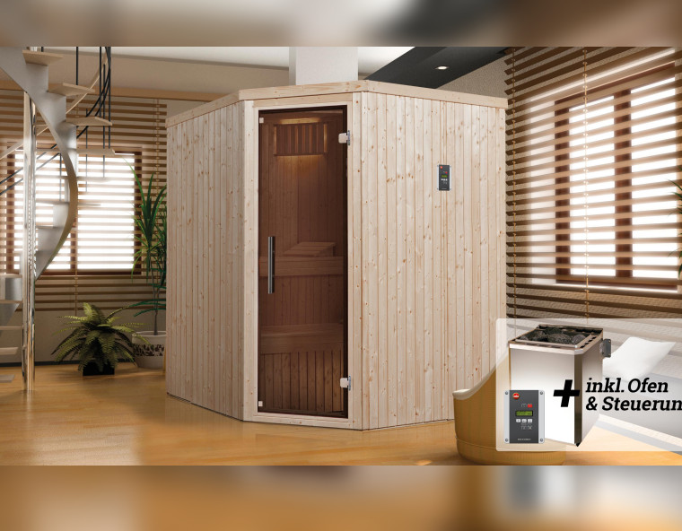 Weka Sauna Varberg Eck 7,5 kW OS Gr.2 Glastür grapht Optik