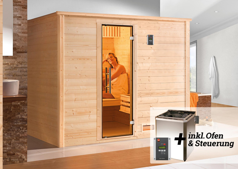 Weka Premium Massivholzsauna Bergen 7,5 kW BioS GT Gr.3