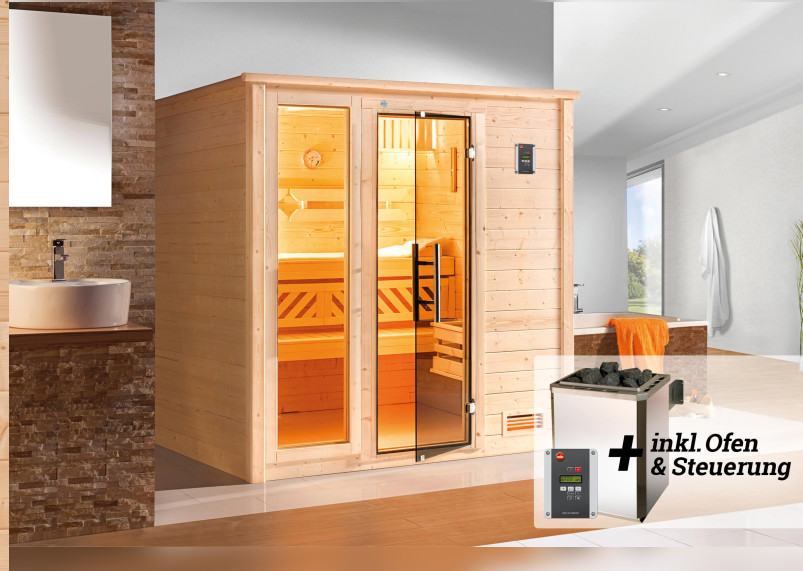 Weka Premium Massivholzsauna Bergen  7,5 kW OS GT/F  Gr.1.8
