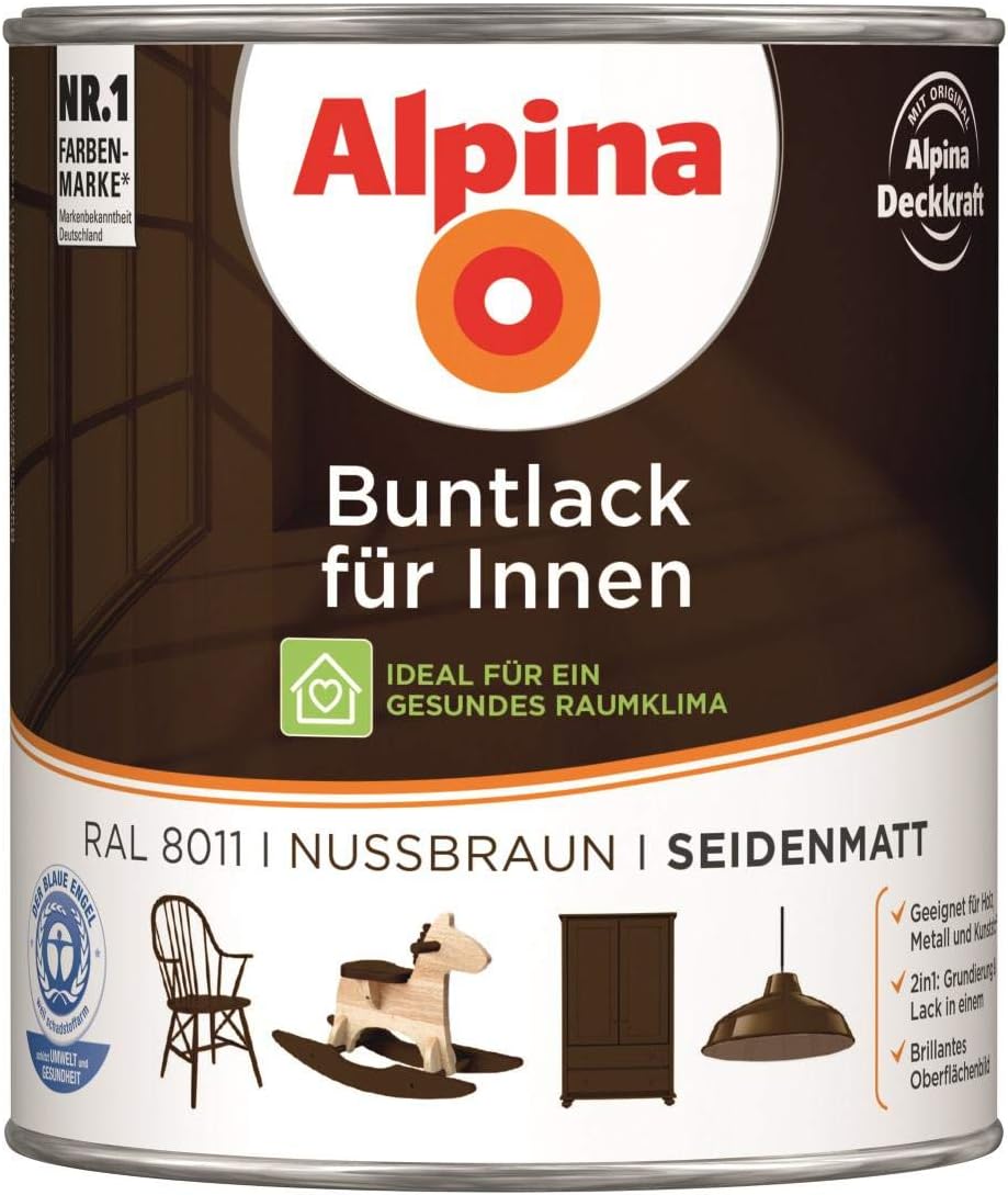 Alpina Buntlack Metalllack 0,75L Nussbraun RAL 8011 seidenmatt Innen
