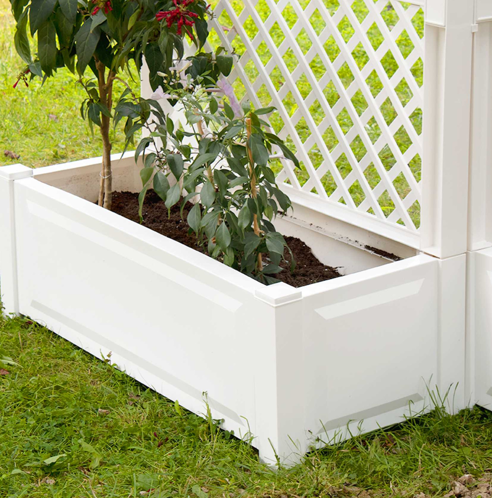 KHW Pflanzkasten groß mit Spalier 100 cm 2er Set weiß