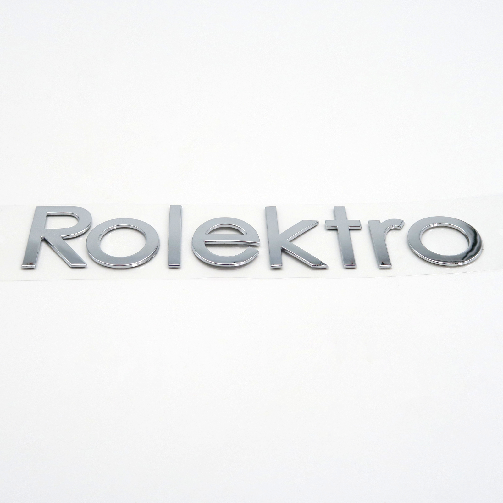 Rolektro Aufkleber, Rolektro Logo, Schriftzug, Metalloptik, vorne