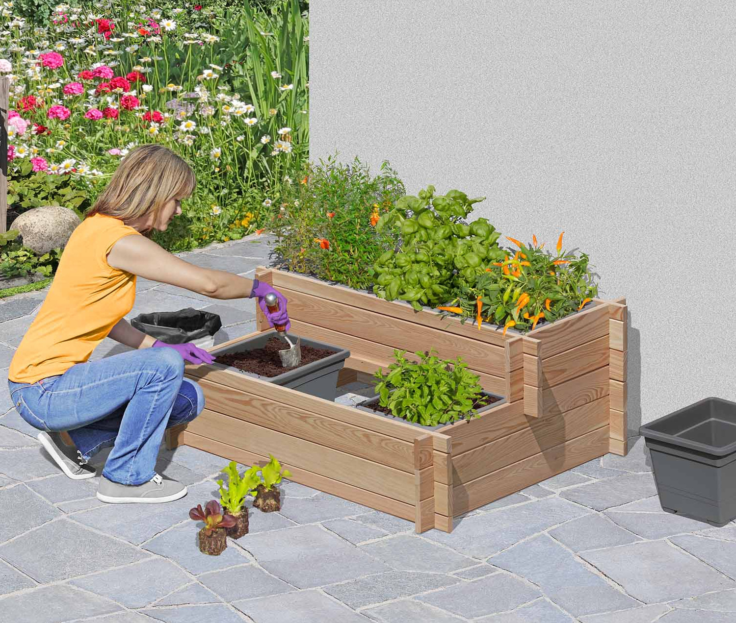 Pflanztreppe COMBO Pflanzkasten Lärche natur 2x3 110x80x45cm