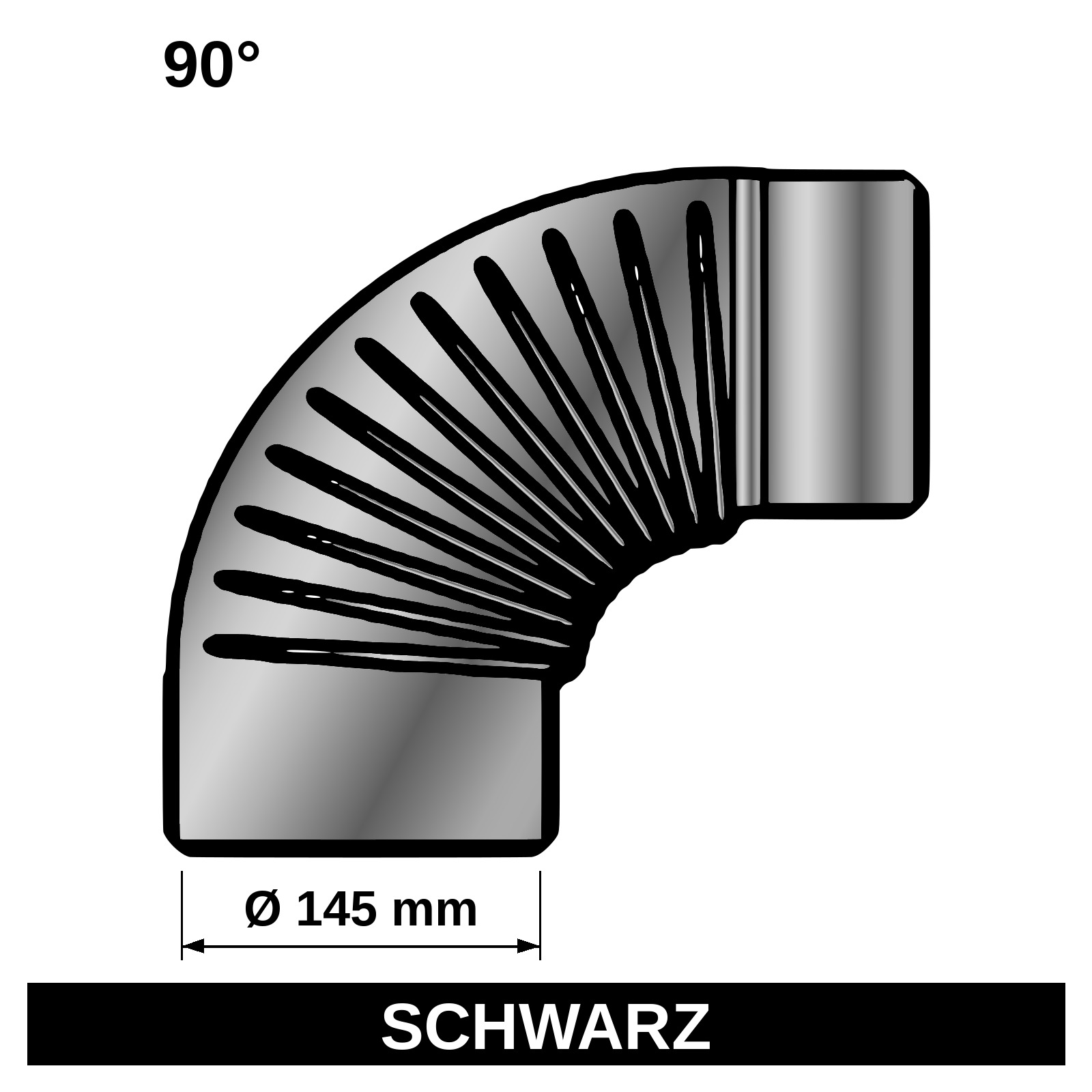 ediFire Ofenrohrbogen gerippt 90° Ø 145 mm, schwarz