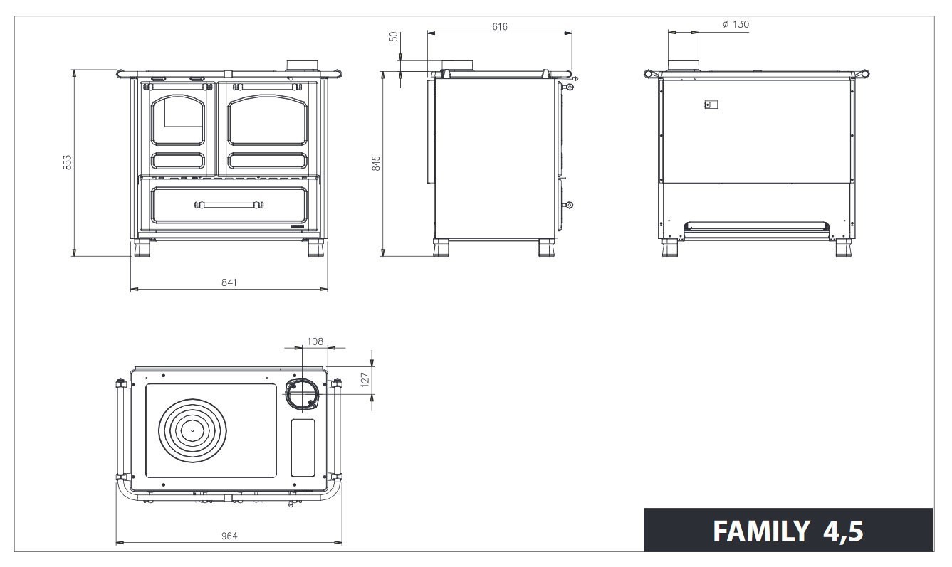 Küchenherd / Holzherd La Nordica Family 4,5 schwarz Ans. re 7,5kW