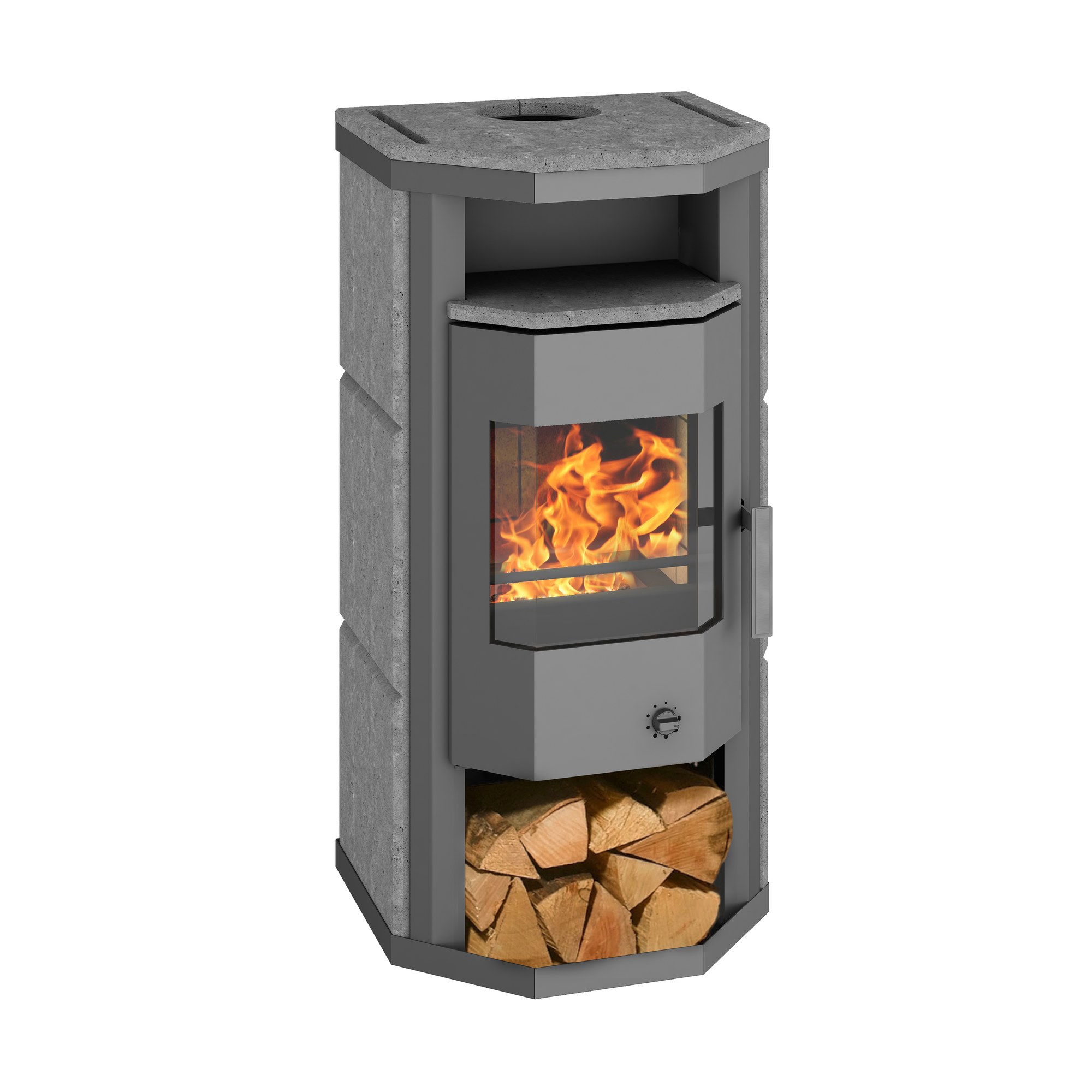 Wamsler Kaminofen Thyra gussgrau/Naturstein 6 kW