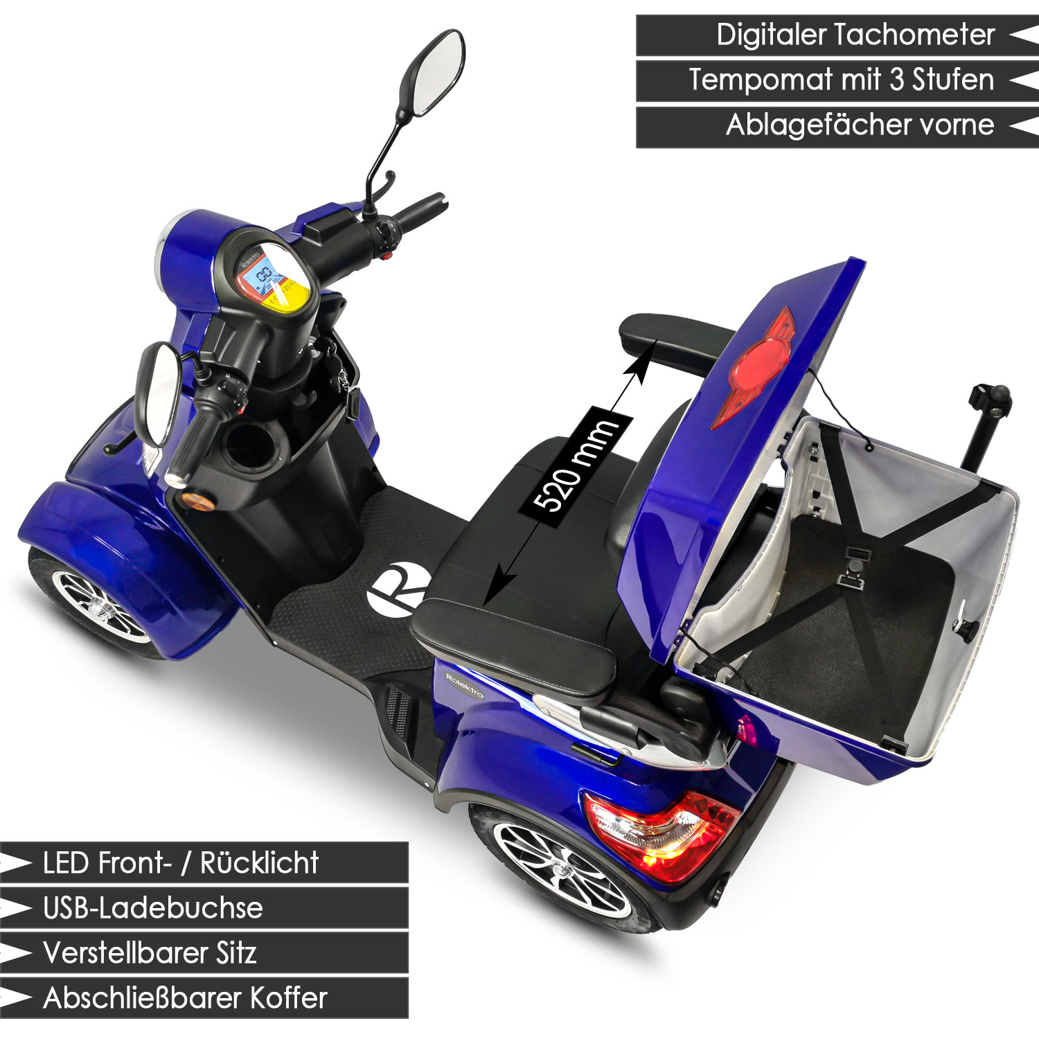 Rolektro E-Quad 25 V.3 Lithium, Blau Elektromobil 4-Räder