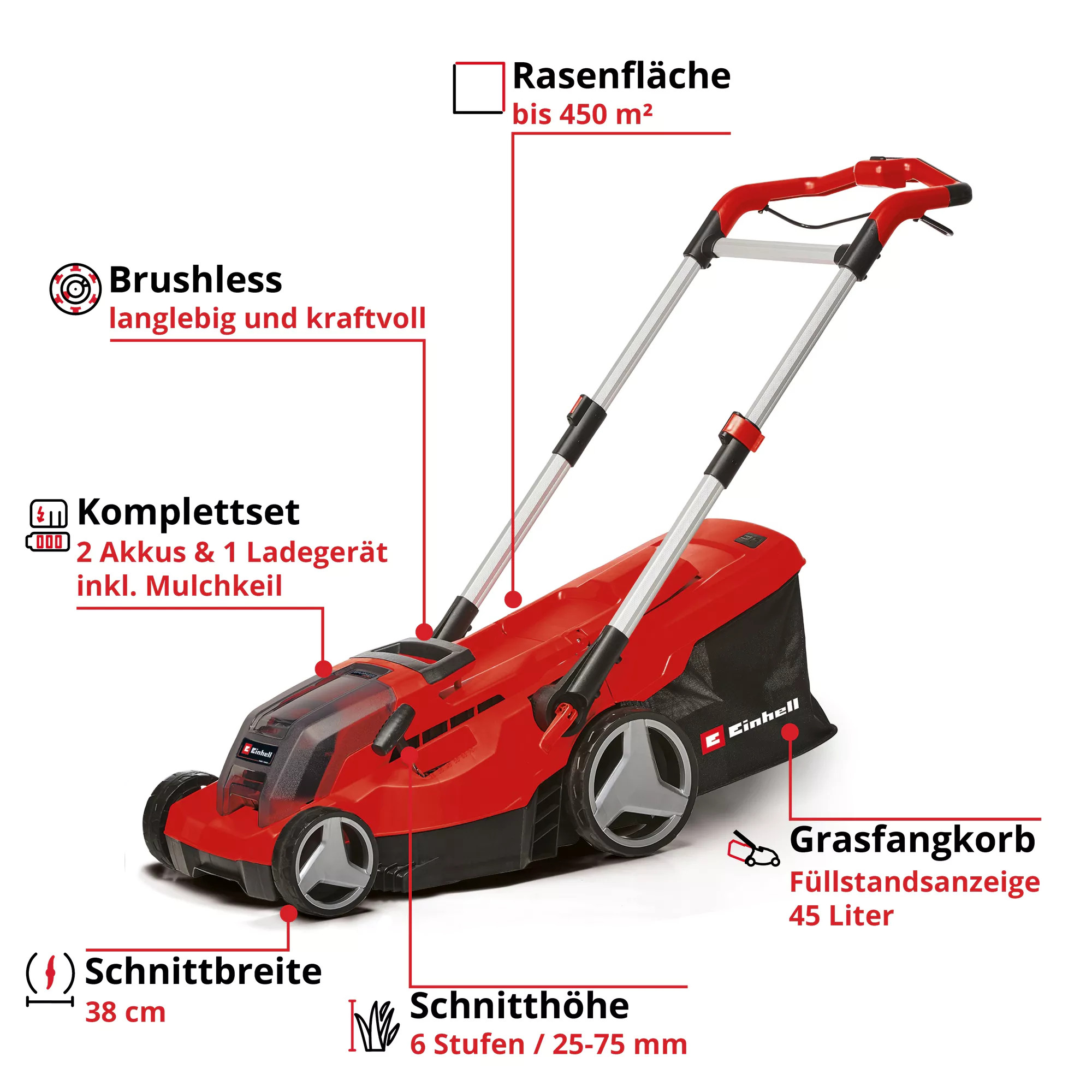 Einhell Akku-Rasenmäher GP-CM 36/450 Professionalmit Akku