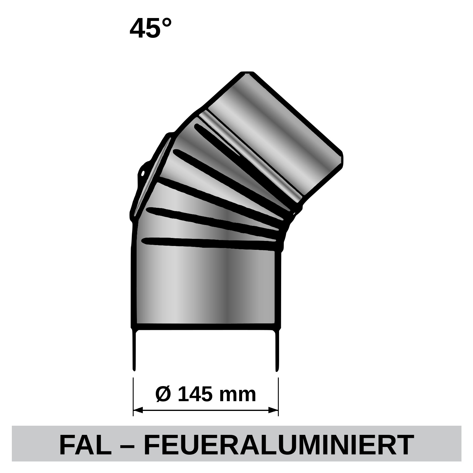 ediFire Ofenrohrbogen 45° Ø 145 mm, mit Tür, feueraluminiert