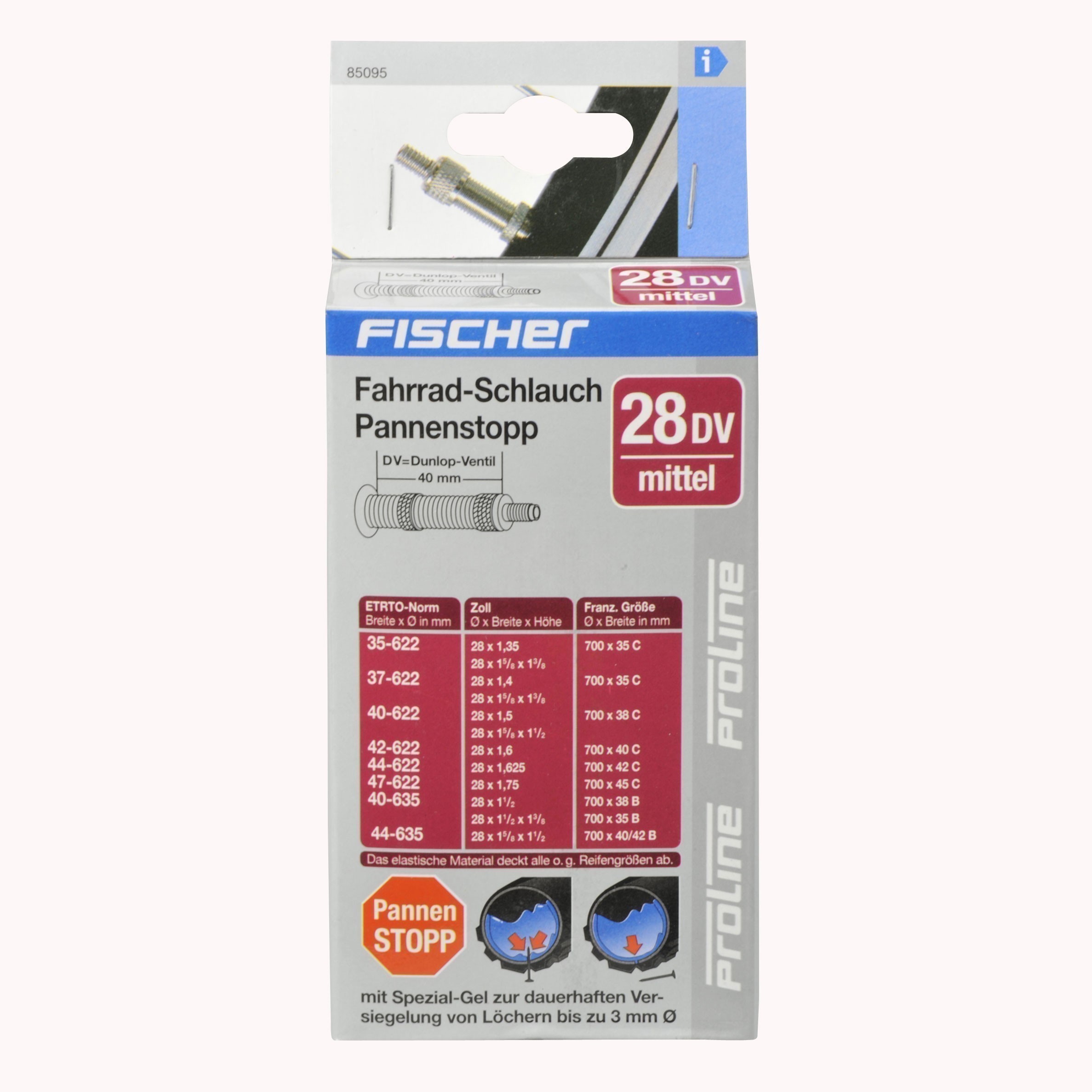 Fischer Fahrrad Schlauch Pannenstopp Dunlop Ventil 28x1,75-28x1 3/8"