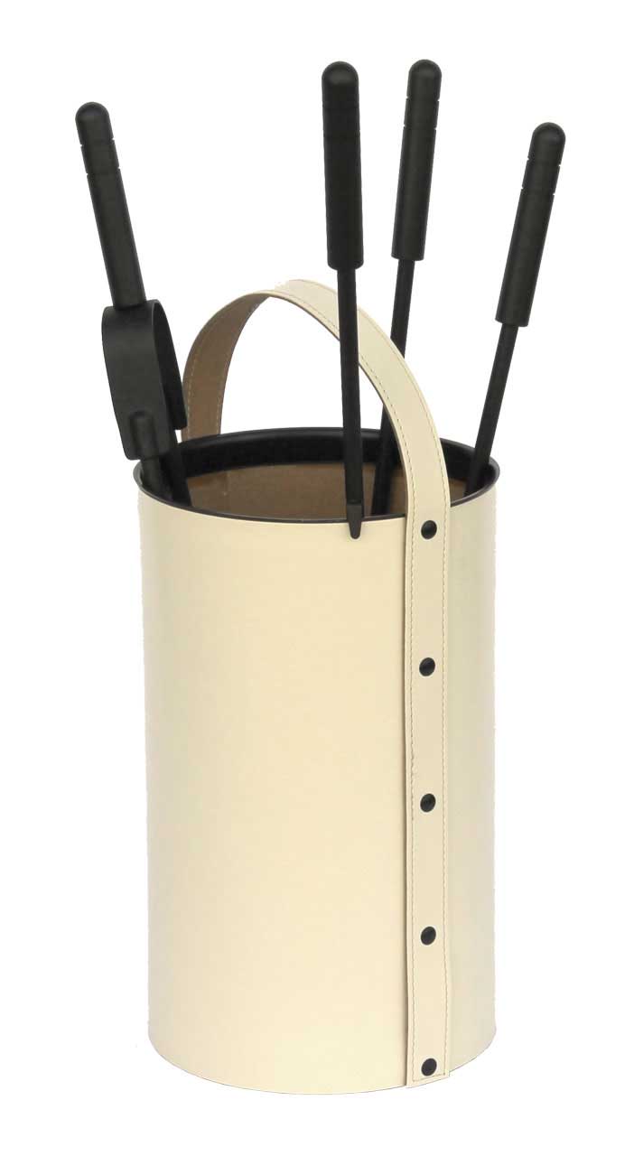 Kaminbesteck / Kamingarnitur Lienbacher Leder beige 4-teilig H 60cm