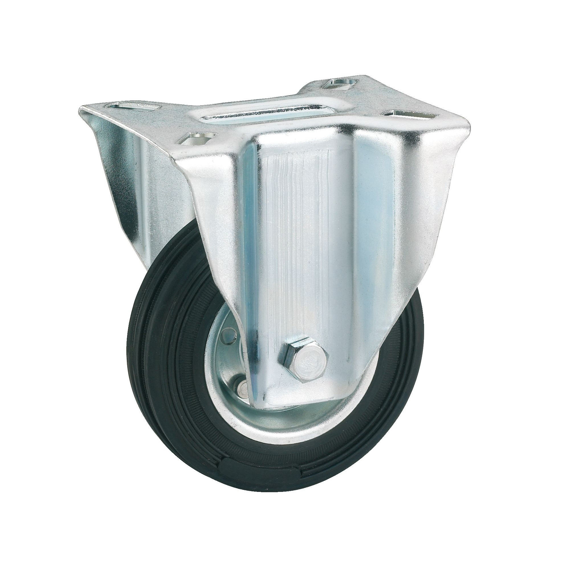 Transportgeräte-Bockrolle mit Vollgummireifen und Stahlfelge Ø 100 mm