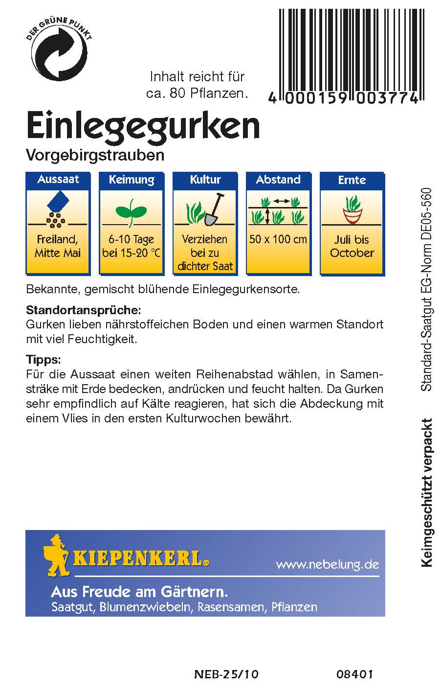 Saatgut Gurken Vorgebirgstrauben
