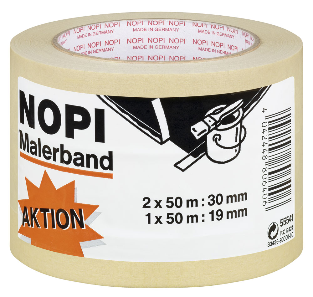 NOPI® Klebeband / Malerkrepp 19mm/30mmx50m Set 3 Rollen