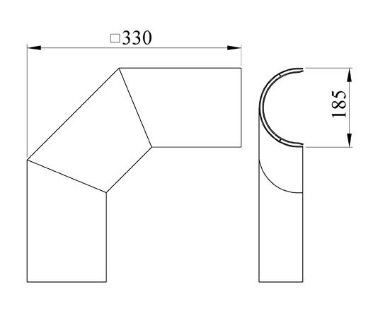 Hitzeschutz Rohrblende Winkel 90° Stahlblech schwarz Ø150mm seitlich