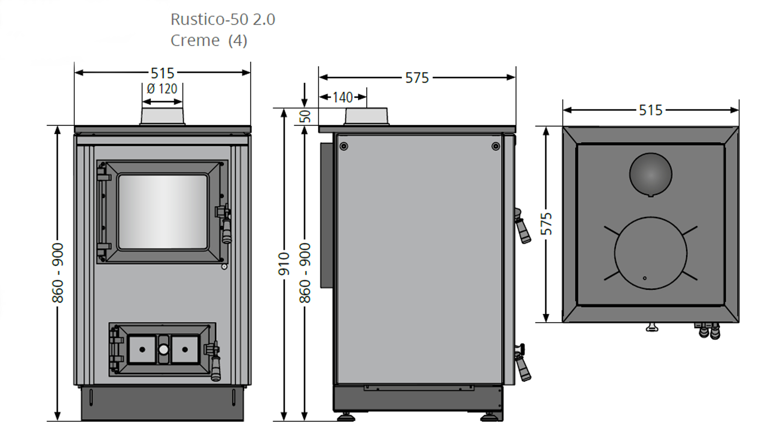 Küchenherd Justus Festbrennstoffherd Rustico-50 2.0 Stahlkochf. creme