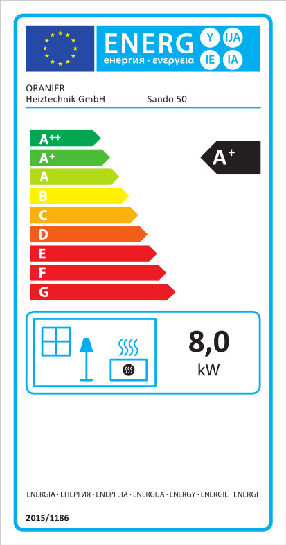 Energielabel ORANIER® Pelletofen Sando 50 Seidenweiß 8kW