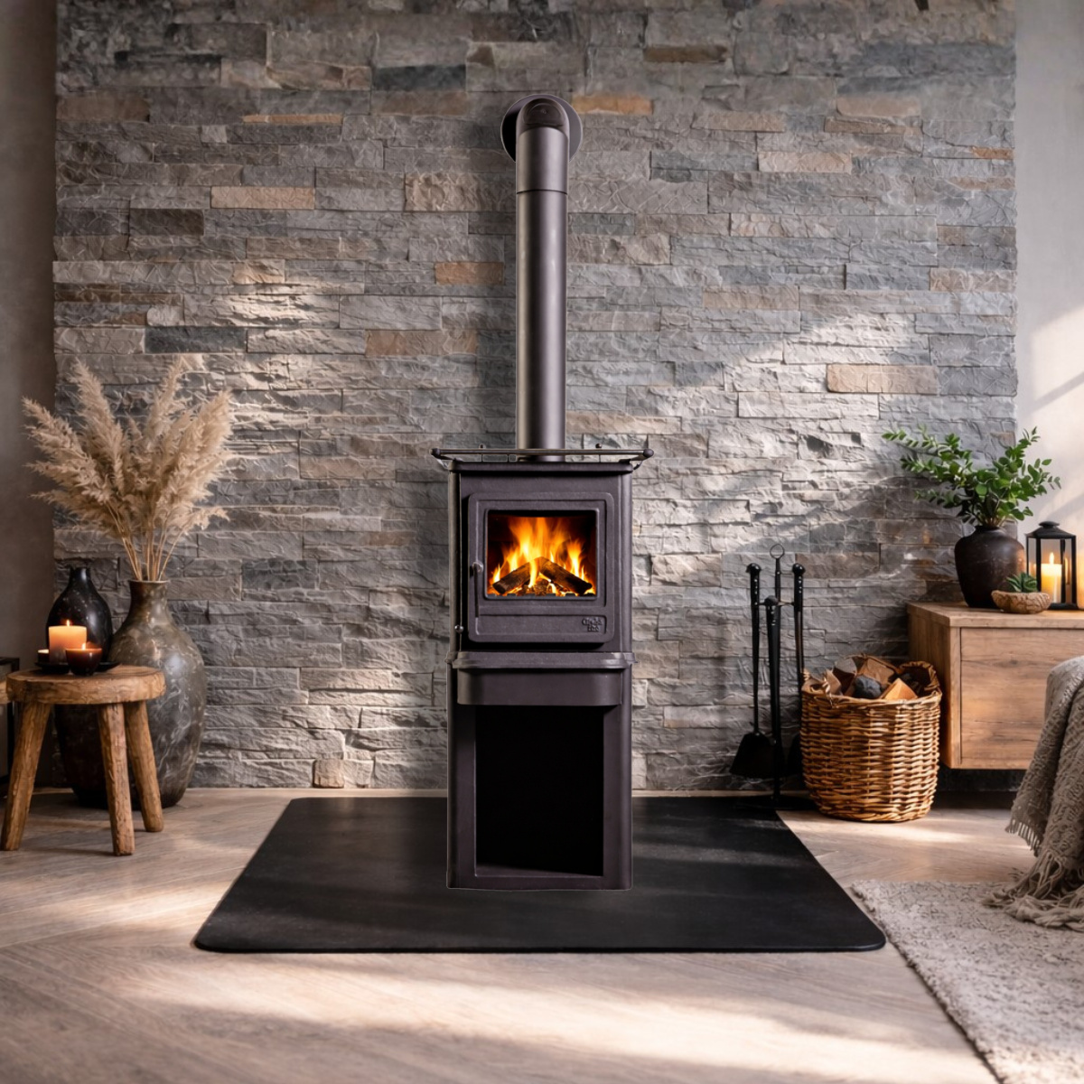 Globe Fire Ceres Kaminofen mit Kochplatte raumluftunabhängig 6,3 kW