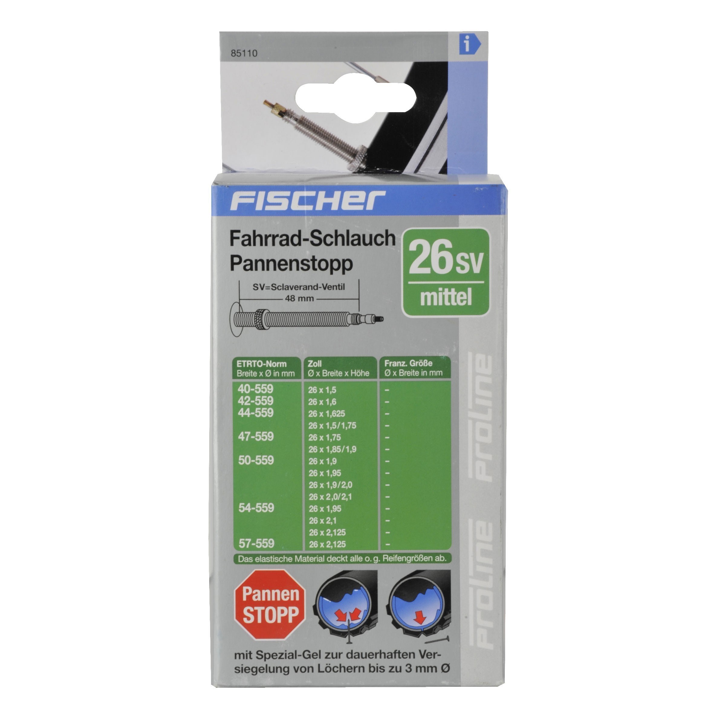 Fischer Fahrrad Schlauch Pannenstopp Sclaverand-Ventil 26x1,5-2,125"