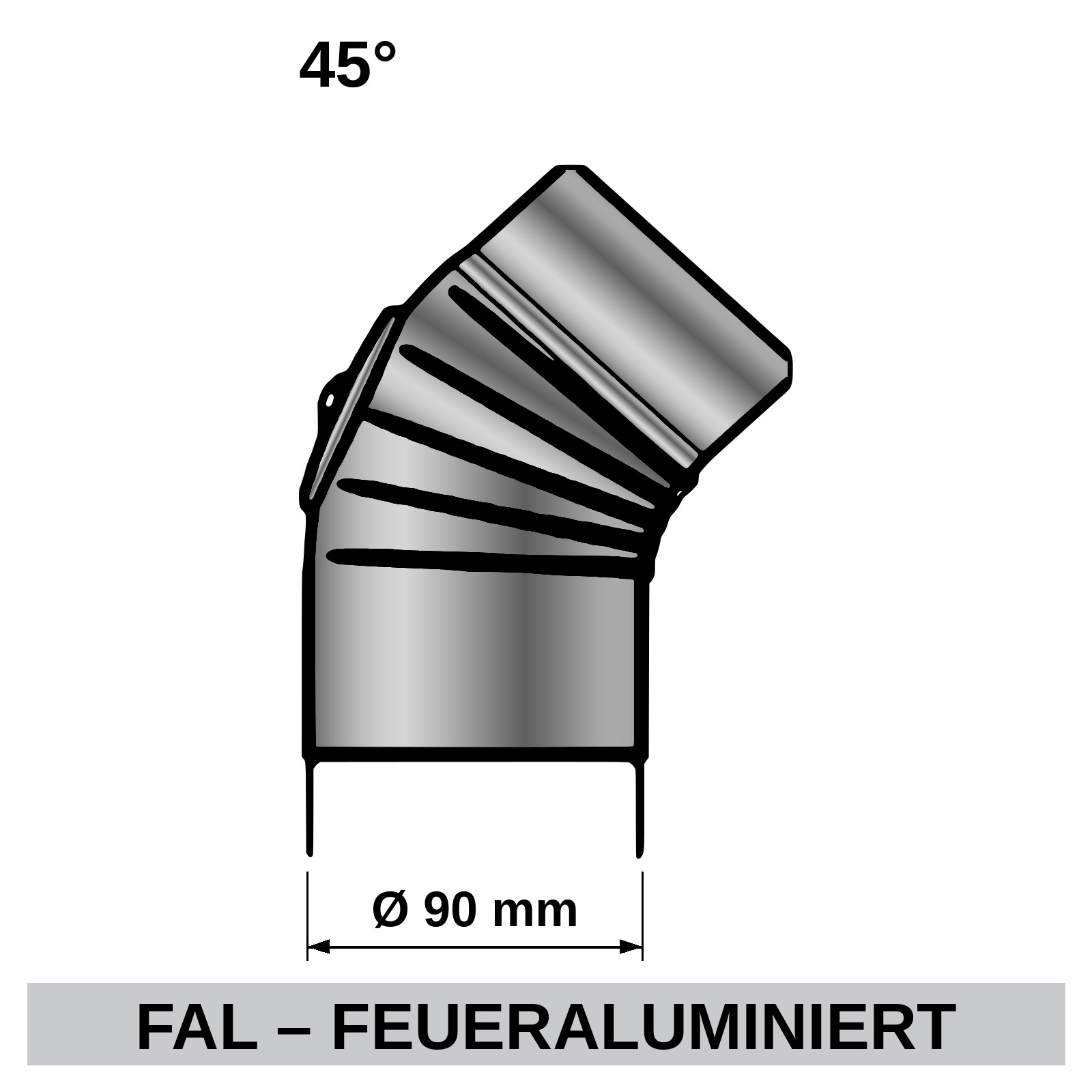 ediFire Ofenrohrbogen 45° Ø 90 mm, mit Tür, feueraluminiert