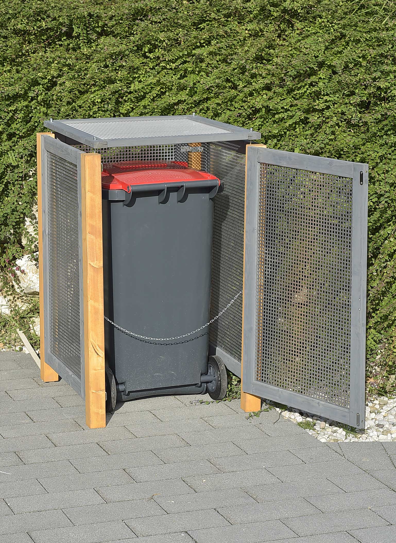 Holz / Alu Mülltonnenbox Kirchdorf für 1x Mülltonnen 240Liter