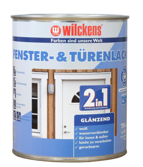 Wilckens® Fenster- und Türenlack 2in1 weiß glänzend 750ml