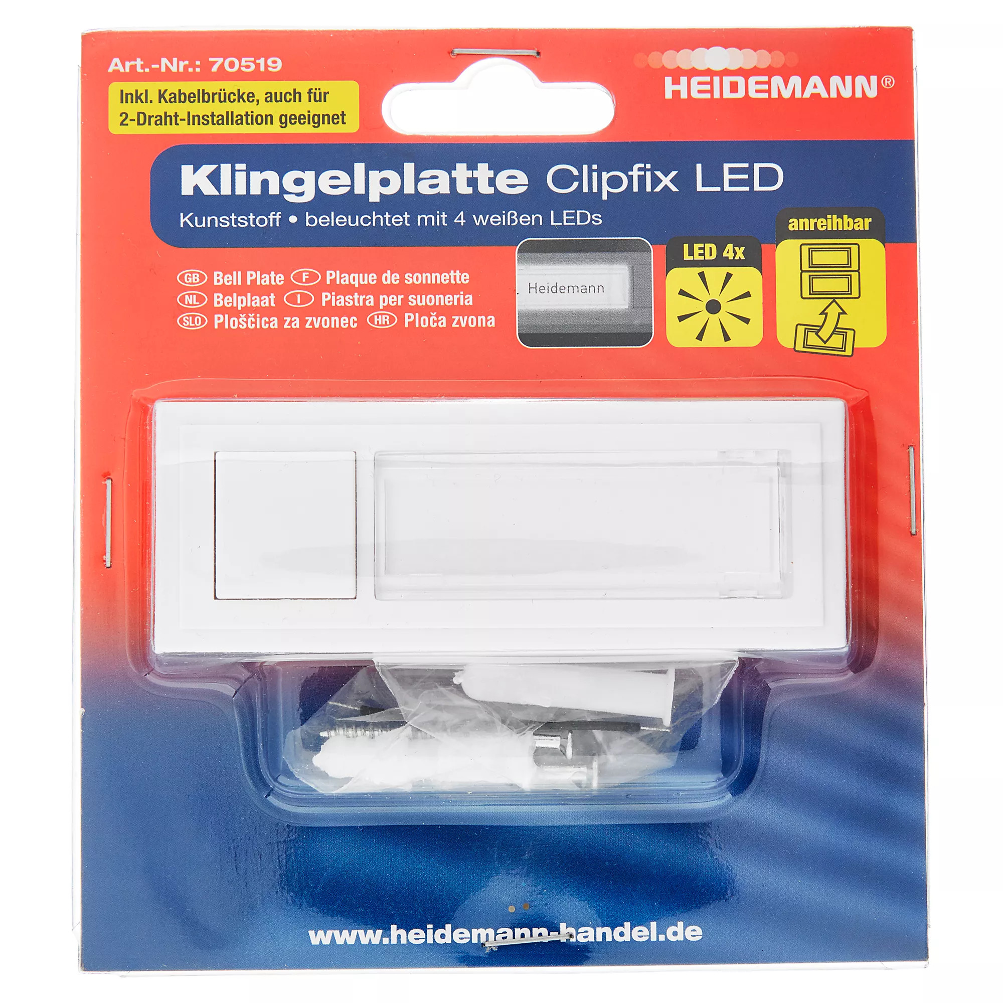 Heidemann Klingelplatte Clipfix LED Kunststoff weiß