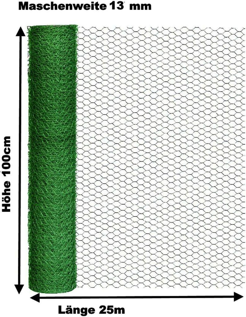 6-Eck-Geflecht / Zaun grün 25 x 1 m Masche 13 mm Draht 0,7 mm