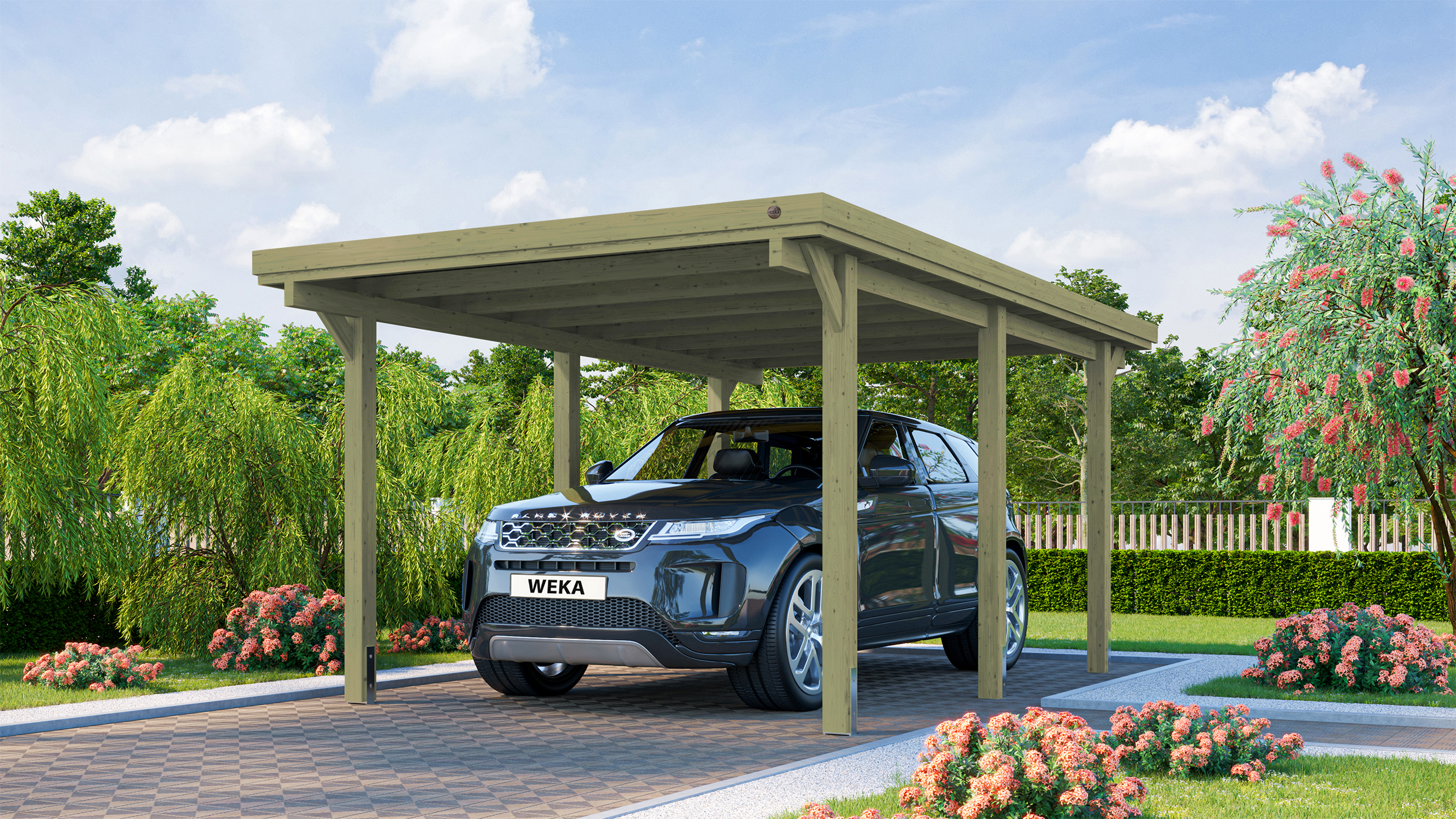 weka Flachdach-Einzelcarport 617 Gr.1 mit PVC-Dach